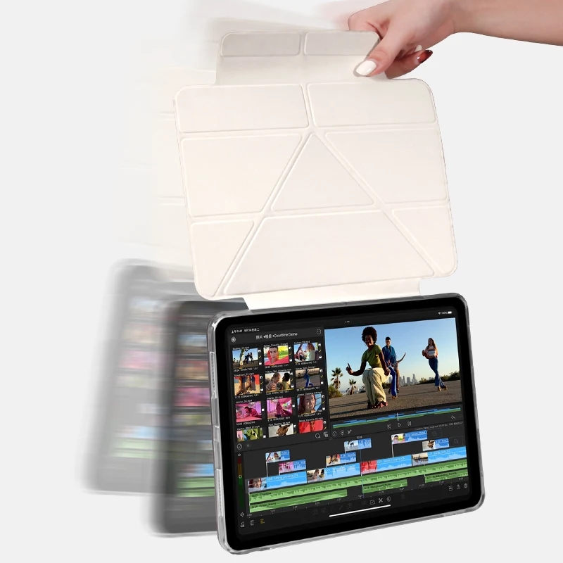 Transparent Magnetic Detachable Case with Multi-Angle Stand and Auto Wake/Sleep Functionality