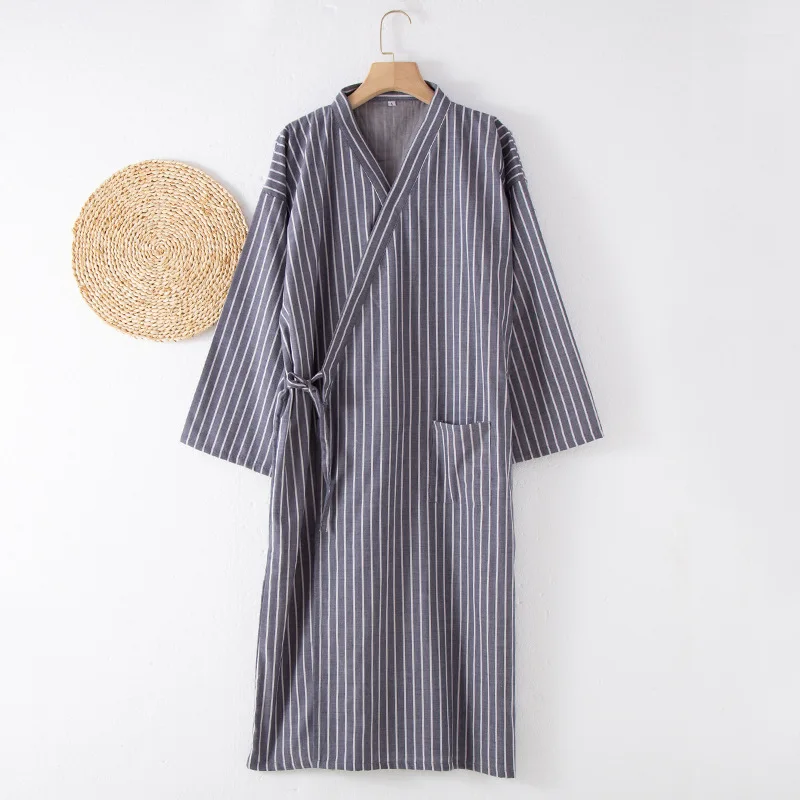 Men Cotton Linen Kimono Pajamas Robe Nightgown Japanese Bathrobe One Piece Tracksuit