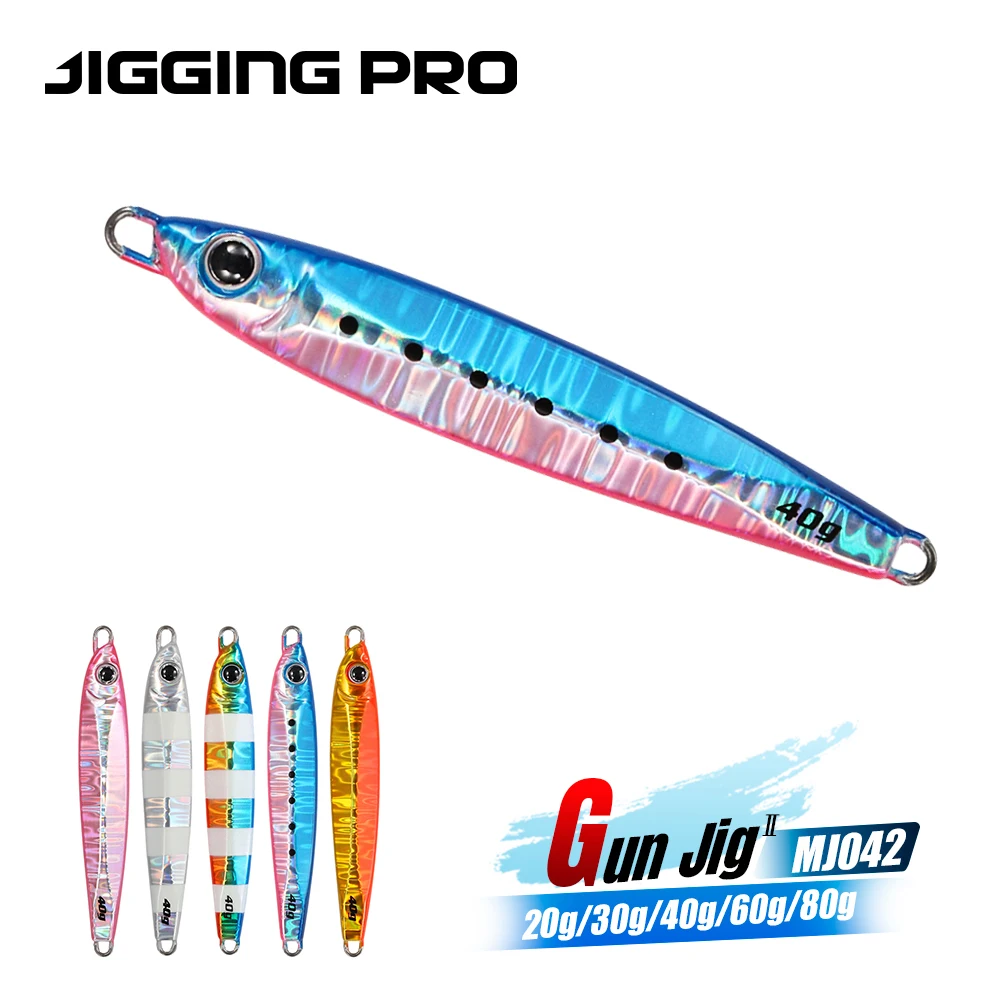 JIGGINGPRO Micro Metall Jig 20g 30g 40g 60g 80g Lange Casting Löffel Jig Salzwasser Licht schnelle Jigging Köder Makrele Angeln Köder