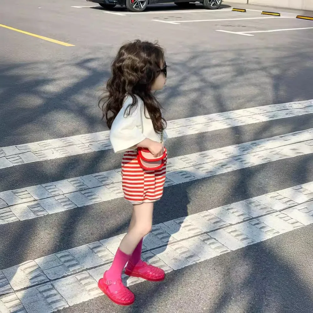 여아용 한국 스타일 바지, 올 매치 스트라이프 반바지, 루즈 캐주얼 핫 팬츠, 패션 여름 어린이 바지, 2024 여름 신상