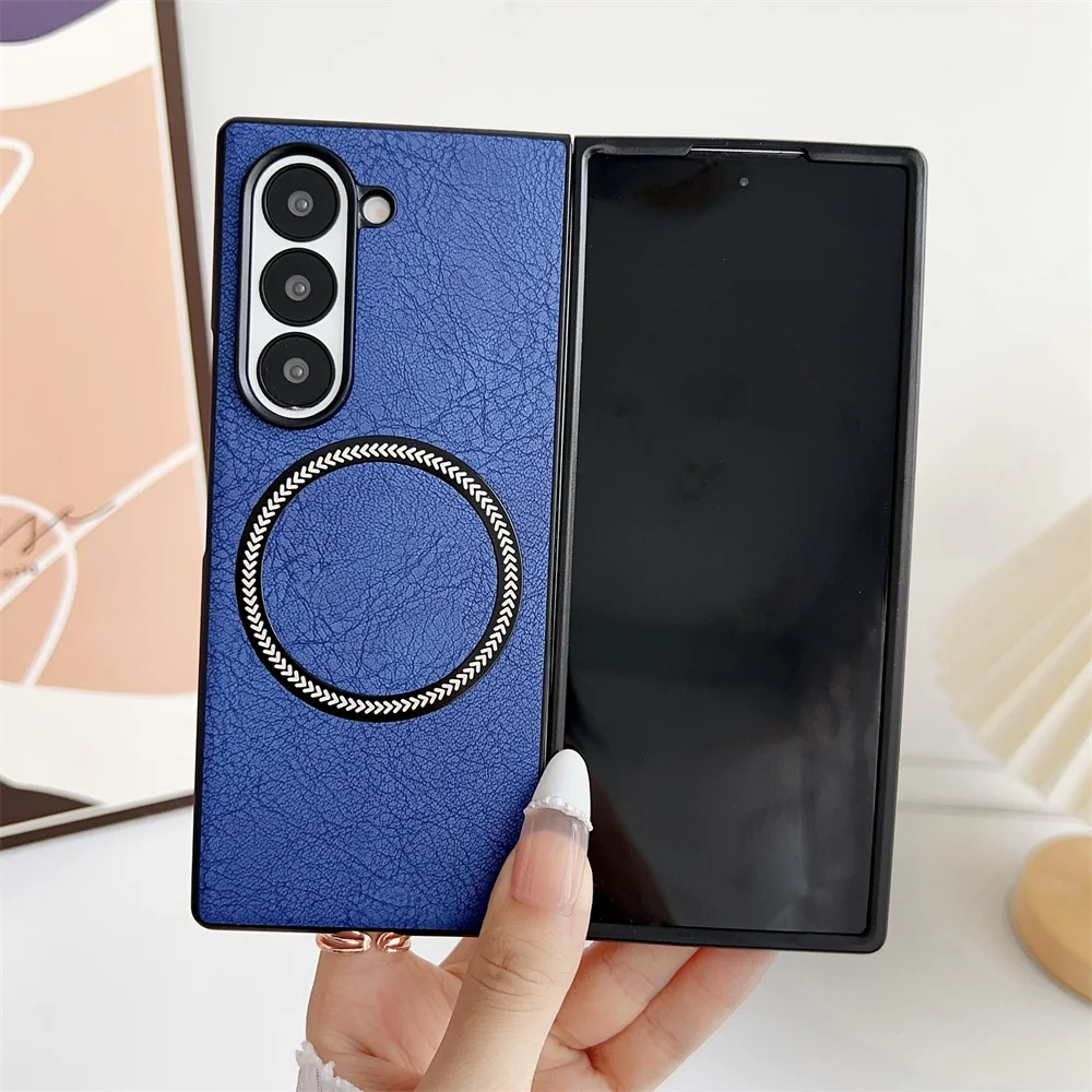 Étui de protection magnétique en cuir de luxe pour téléphone Samsung Z Fold 6 4 5 5G Fold6 pour chargement sans fil Magsafe Coque arrière mate_voghion.com