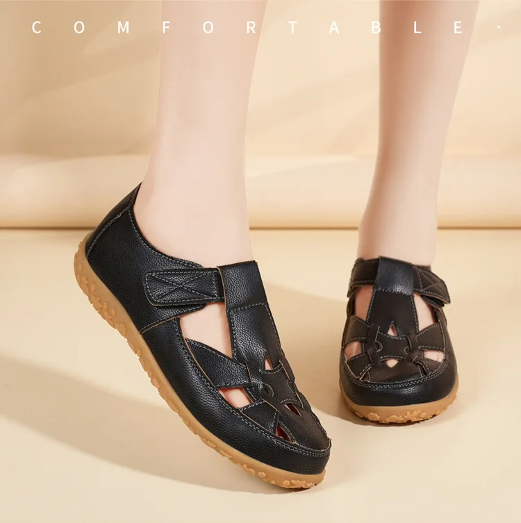 Neue geflochtene Riemchensandalen für Damen, atmungsaktive Loafer-Schuhe mit Aussparungen, lässige flache Lederschuhe für Damen – Detail 15