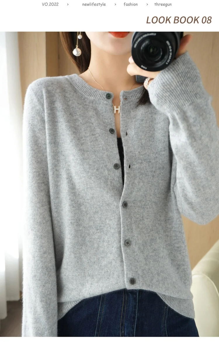 New 2022 spring ol temperament cardigan long sleeve round neck straight sweater women's sweater one piece wholesale ladies cardigans