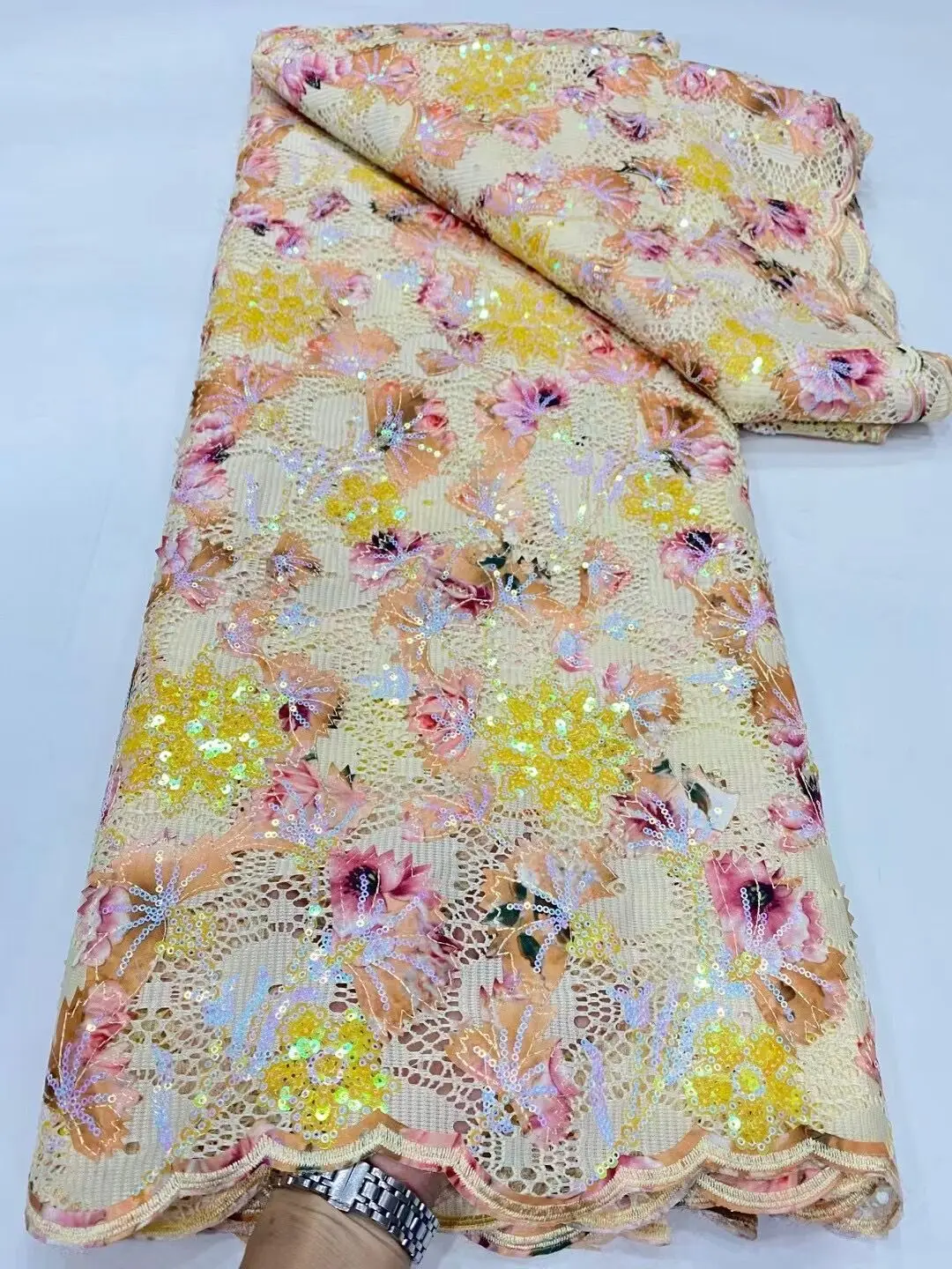 

African Damask Fabric for Women, French Lace Embroidery, Nigerian Lace, Party Dress, Tailor, High Quality, 5 Yards, 2023, DP0023