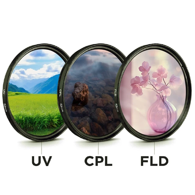 UV+CPL+FLD Filter Set 3 in 1 Lens Filter Set with Bag for Various Scenes for 49mm 52mm 55mm 58mm 62mm 67mm 72mm 77mm 82mm Size