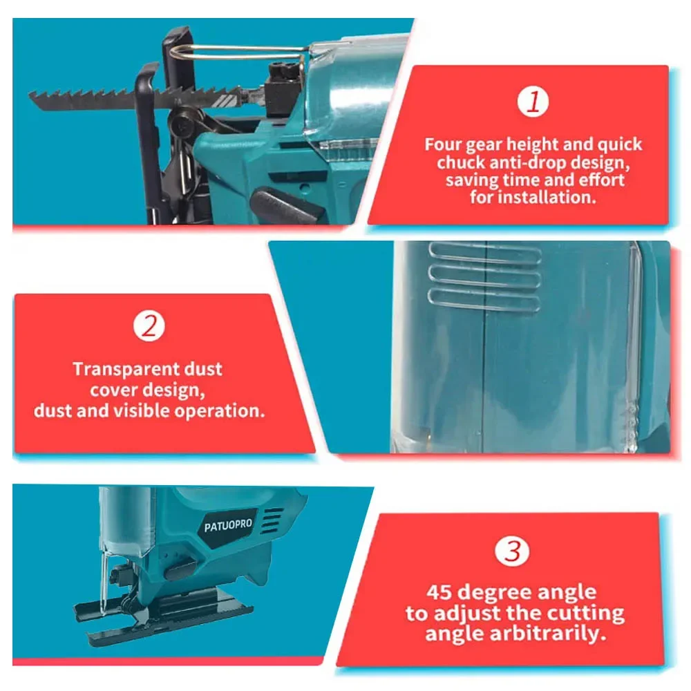 65mm Cordless Electric Jig Saw Portable Multi-Function With 4 Modes Woodworking Power Tools For Makita 18V Battery(No Battery) 6