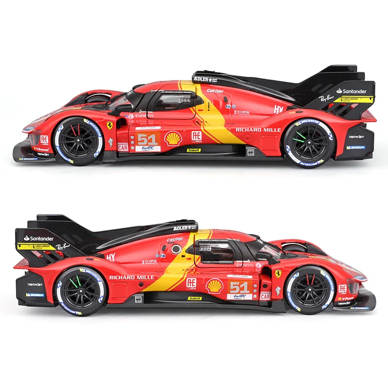 Bburago 1:24 24H Le Mans 랠리 페라리 499P 51 챔피언 다이캐스트 레이싱 카 모델, 차량 장난감 컬렉션, 어린이 선물