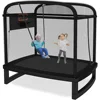 6FT Trampoline for Kids Trampoline with Swing & Basketball Hoop Rectangle Indoor Outdoor Toddler Trampolines W/ Safety Net 1