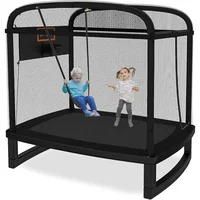 6FT Trampoline for Kids Trampoline with Swing & Basketball Hoop Rectangle Indoor Outdoor Toddler Trampolines W/ Safety Net 1