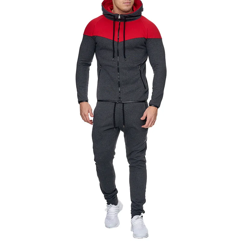 2024 Spring and Autumn New Men's Fashion Casual Color blocked Cardigan Zipper Hoodie Set Sports Running Two Piece Set 6