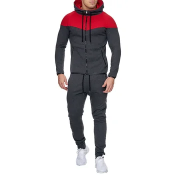 2024 Spring and Autumn New Men's Fashion Casual Color blocked Cardigan Zipper Hoodie Set Sports Running Two Piece Set 6
