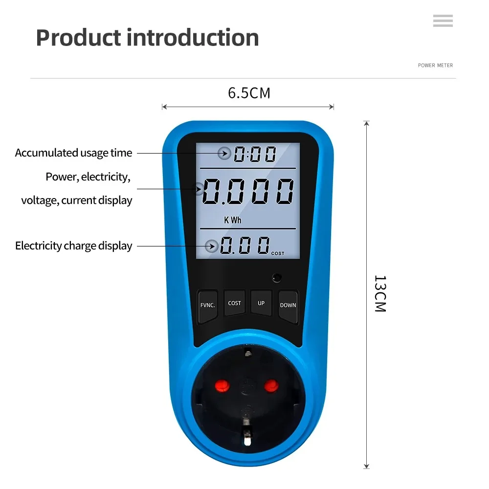 Power Meter Digital Current Voltmeter Time Watt Energy Tester 50Hz EU US UK AU FR BR IT Plug