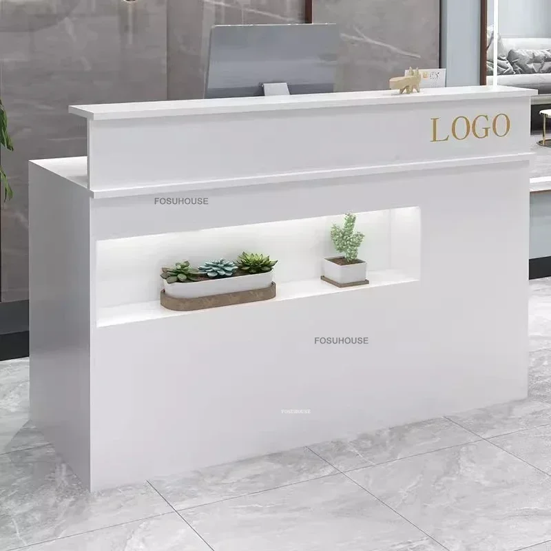 Nordic Cream Reception Desks Modern Office Furniture Wooden Supermarket Cashier Bar Simple Small Beauty Salon Reception Counter