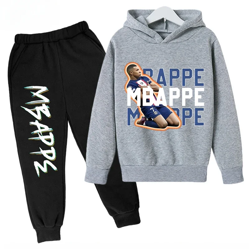 thumbnail image 1 of Conjunto de sudadera y pantalones con estampado de Mbappé para niños, primavera y otoño, conjunto de ropa deportiva de 2 piezas para niños y niñas, ropa para niños, 1 of 5