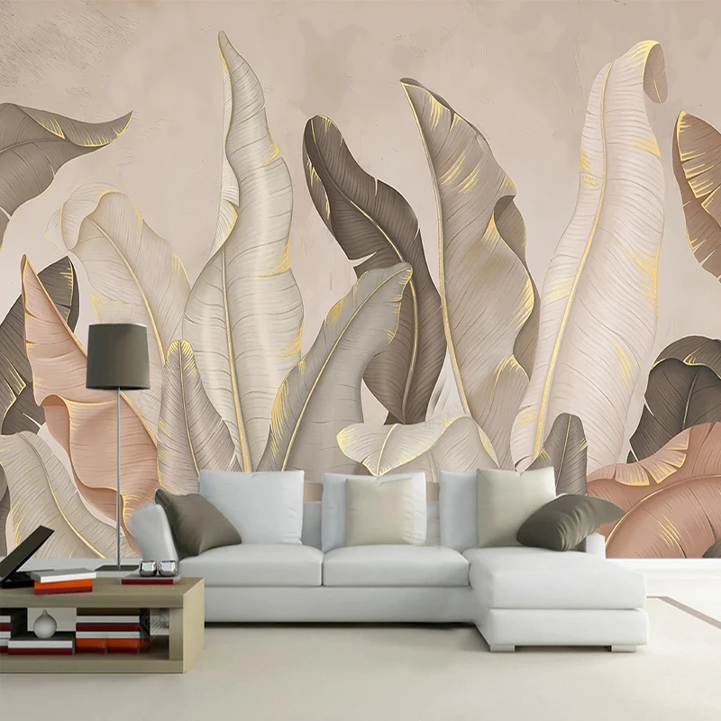 Papel de Parede Mural Personalizado Moderno Pintura de Parede Simples e Elegante Folha de Banana 3d Home Decor Sala e Quarto
