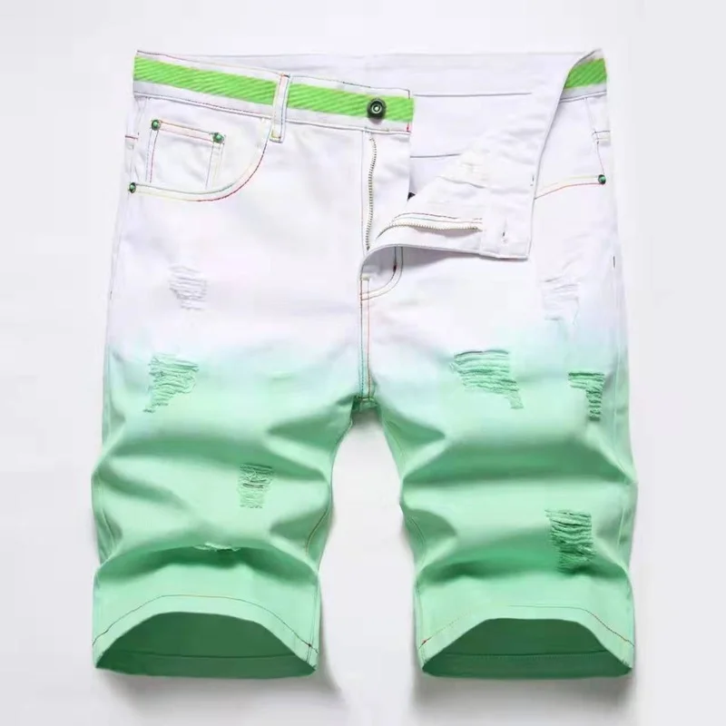 Green Yellow Denim Short Men Short 2022 