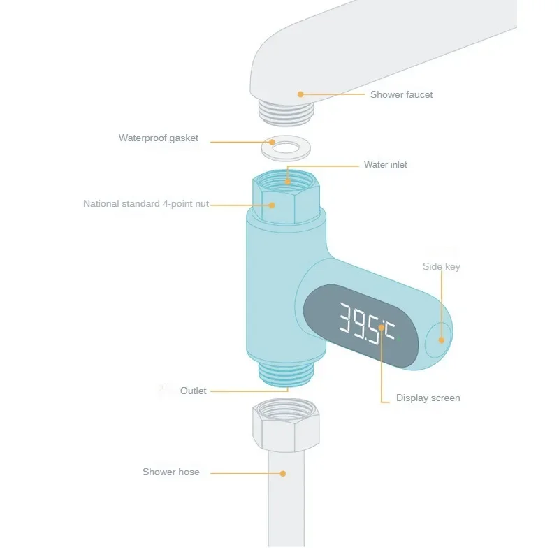shower thermometer water thermometer LED Display Household Water Shower Thermometer 5-85℃ Flow Self-powered Water Thermometer Monitoring Baby Care Energy Smart Meter