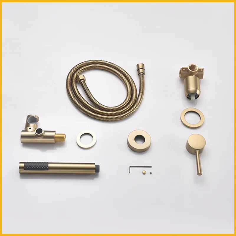 Brushed Gold Round Handheld Shower Set With Hidden Hot And Cold Water Mixing Valve Bathtub Shower Water-Saving Handheld Shower 6