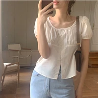 Cotton Crop Tops Blusas Woman Summer Cute Sweet Japan Style Girls Retro Vintage Casual Single-Breasted Button Short Shirts - Image 3