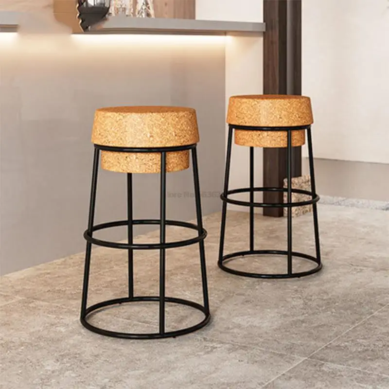 

Simple Modern Nordic Round Circle Bar Stool Soft Oak Wood Seat Metal Iron Wooden Leisure Coffee Bar Counter Stool High Footstool