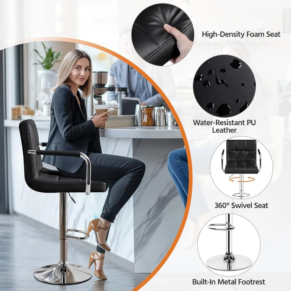 Bart Stools Set of 4, PU Leather Adjustable Barstools with Armrest, Counter Height Stool Chairs with Thickened Seat Cushion 5