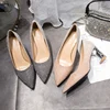 Sequins Wedding Party Shoes Women Sexy Pointed Toe 6.5cm Thick Heel Pumps Woman Slip-On Shining Banquet High Heels Shoes Female 2