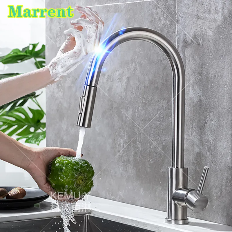 Brushed Nickel Touch Kitchen Mixer Tap Hot Cold Water Tap Stainless Steel Pull Out Kitchen Faucets Smart Touch Kitchen Faucet