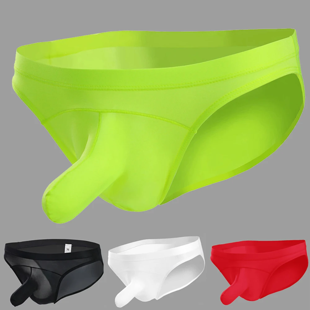 

2022 Mens Ice Silk Underpants Sexy Thong Elephant Nose Low Rise Underwear Briefs Panties Erotic Hombre Male Lingerie Tanga