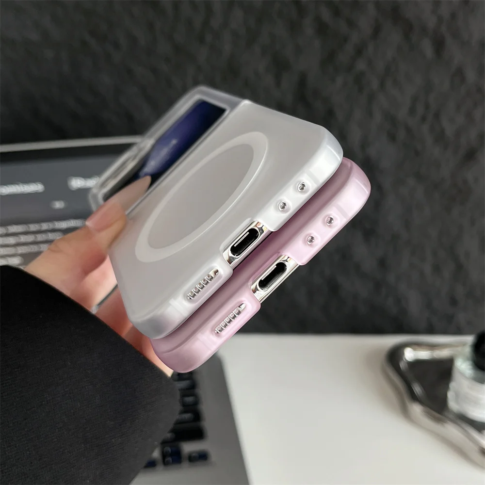 Slim Matte Transparent Magnetic Shockproof Case with Wireless Charging Compatibility