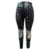 Plus Size Women 1XL-5XL Casual Owl Print Leggings Skinny Leg Design Super Stretchy Material Casual Daily Wear Designed Leggings - Image 3