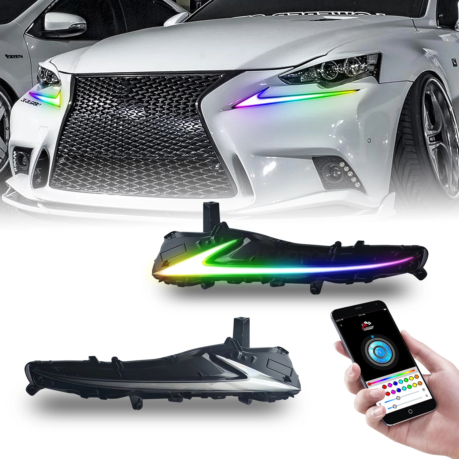 

Разноцветные дневные ходовые огни HCMOTIONZ для Lexus IS250 IS350 F 2013-2016 RGB DRL Plug And Play, автомобильные аксессуары, новый дизайн