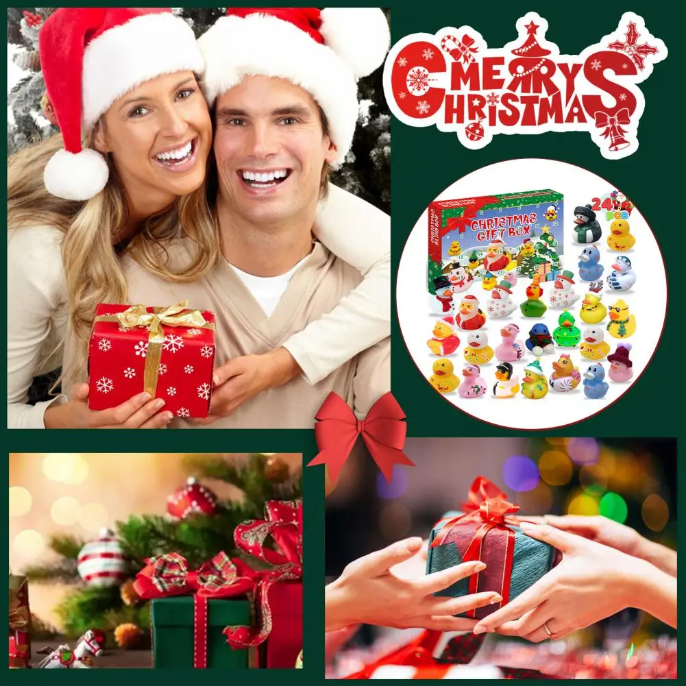 Festival Duck Figurine Christmas Countdown Duck Blind Box Mini Vinyl Cartoon Figurine Advent Calendar Toy Set for Kids Adults