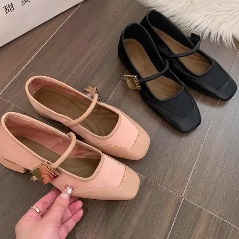 

Autumn Elegant Square Toe Women Mary Jane Shoes Fashion Shallow Flat Shoes Loafers Ladies Metal Decoration Ballet Pumps Femme
