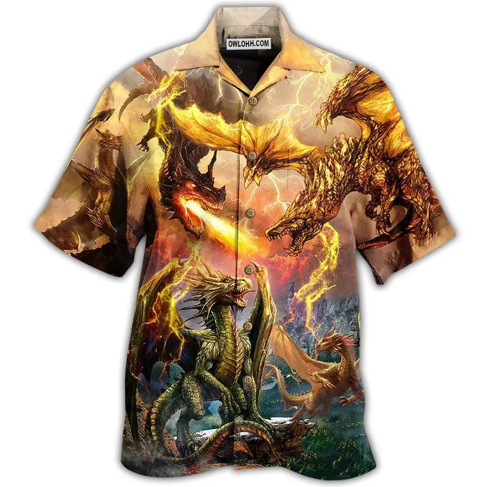Summer Beach 3D Print Dragon Loose Short Sleeve Retro Shirt Streetwear Camisas Casuais Hawaiian Blouse Slim Fit Men Clothing