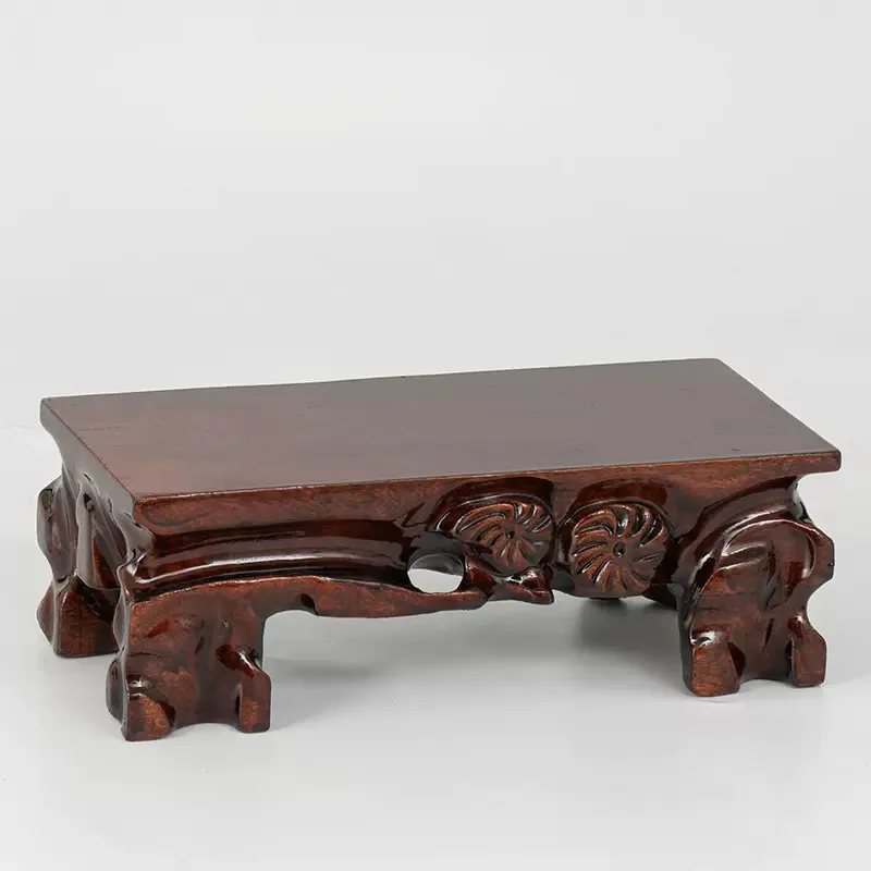 Rectangular Flower Potted Base, Solid Wood, Handcrafted Ornaments, Strange Stones, Mount Taishan Stone