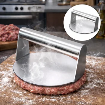 Stainless Steel Smash Burger Press for Perfect Hamburger Patties – Circular Meat Press Mold for Deli Meats & Kitchen Accessories 1