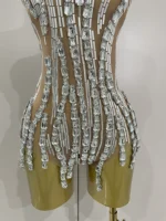 Sparkly Rhinestone Chain Sexy Transparent Sleeveless Bodysuit 2025Women Party Nightclub Team Performance Costume Show Stage Wear - Image 6