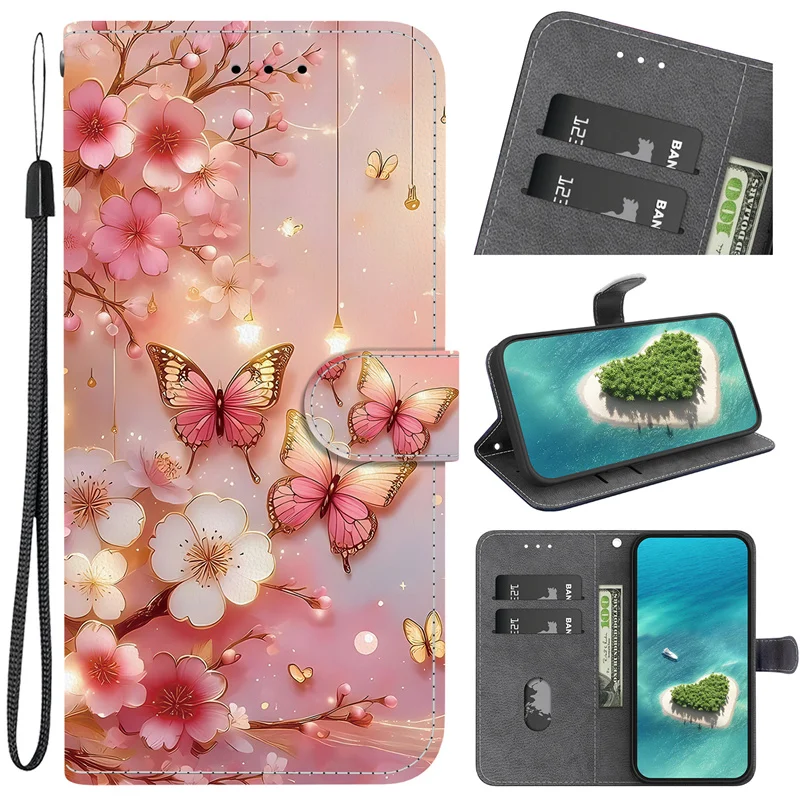 Cat Bear Wallet Flip Stand Case with Strap - Stylish Protective Cover