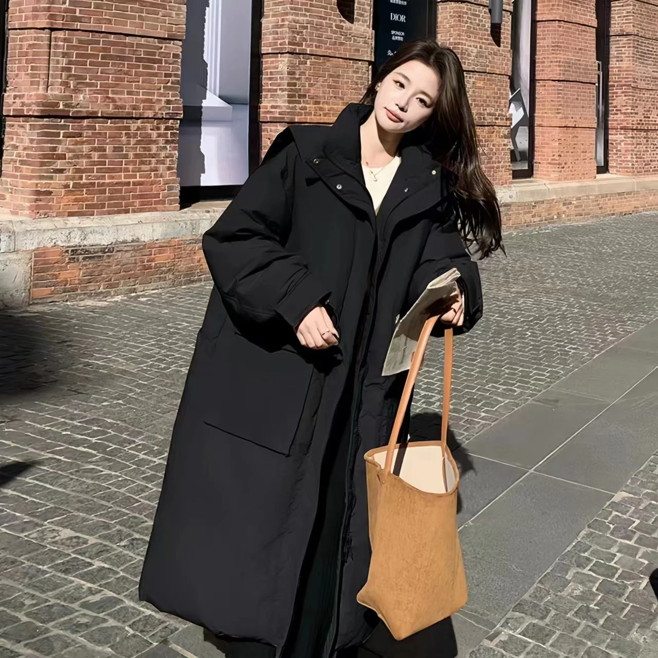 Sailor Collar for Women's Duck Down Jackets,Adjustable Waist Long Coats,England Style,Zipper ,Female Clothing Winter,New,2023