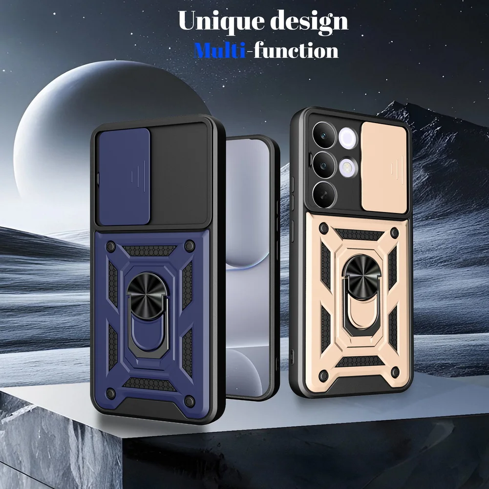 Magnetic Ring Stand Slide Lens Cover Shockproof Armor Phone Case