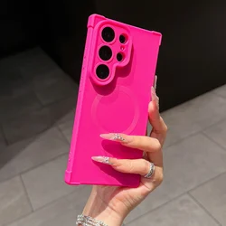 Right Angle Anti - Drop Soft Silicone Shockproof Phone Case with Lanyard and Magnetic Compatibility - Galaxy S26 Plus (Rose)