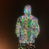 2022 Rainbow Color Reflective Knitted Jacket Men Women Nightclub Hip Hop Breathable Hooded Jackets And Coats 3