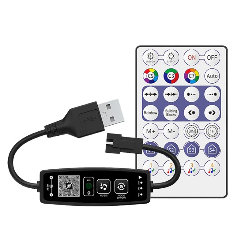 Controlador Bluetooth de Píxeles LED con Control Remoto de 28 Teclas y Sincronización de Música Sa153c3a2684747038a64789689500fe2O