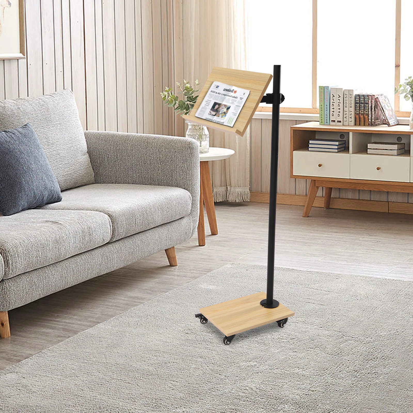 Floor Book Stand(15.4*11 in), Rolling Extra Large Lectern Stand With Wheels--Adjustable Height & Sturdy