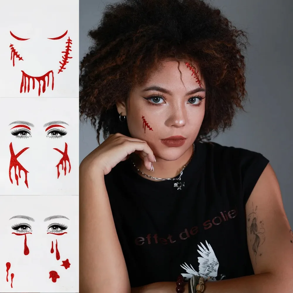 

Zombie Makeup Scar Wound Blood Bleeding Tattoo Stickers Kids Women Men Temporary Tattoos Cosplay DIY Decoration Halloween Party