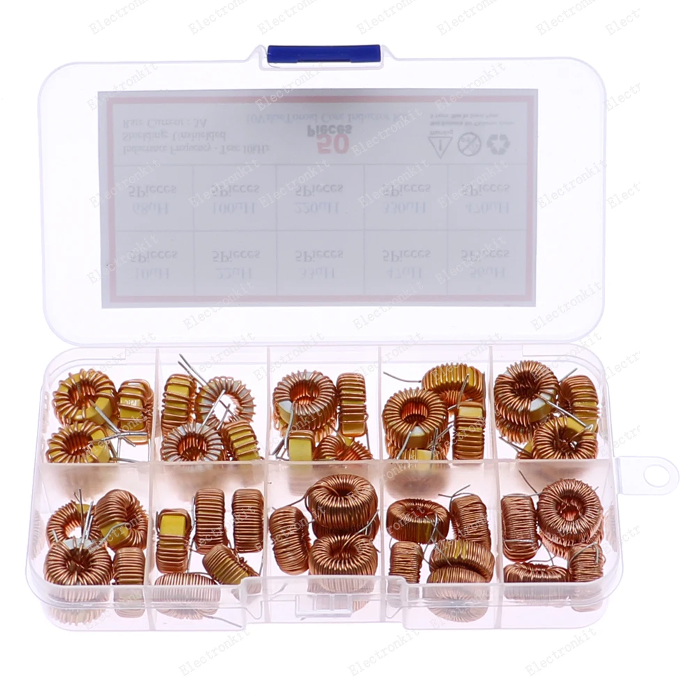 50pcs Toroid Core Inductor Wire Wind Wound kit Box 10uH 22uH 33uH 47uH