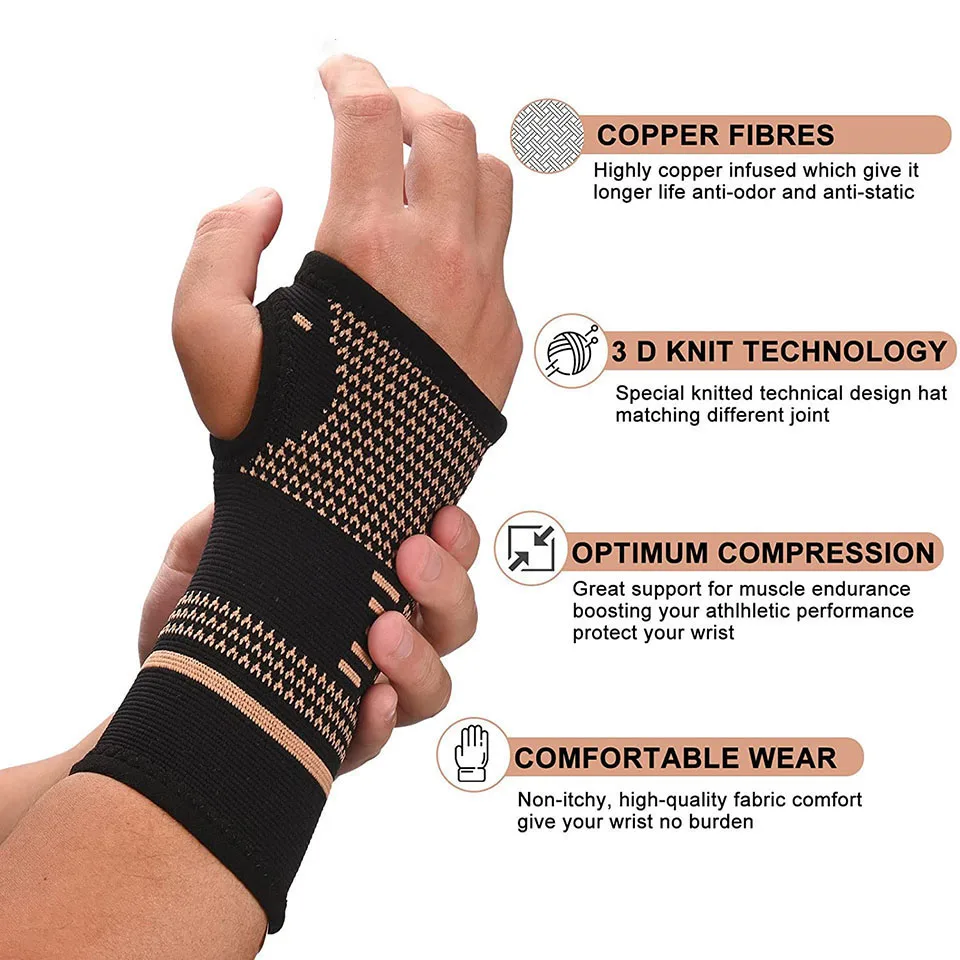 1Pcs Copper Fiber Bracer Wrist Elastic Sport Bandage Wristband Hand Gym Support  Wrist Brace Wrap Tennis Fitness Powerlifting - AliExpress