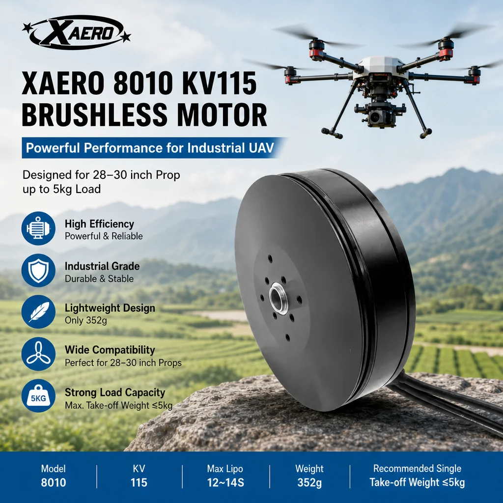 XAERO 8010 KV115 Bürstenloser Motor für 28-30 Zoll Propeller, 5 kg Traglast, Industrie-UAV
