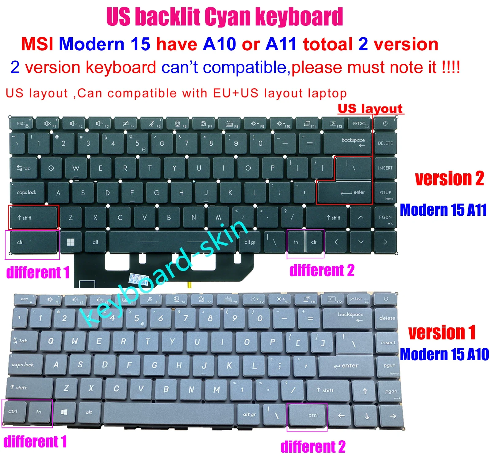 

New US backlit keyboard for MSI Modern 15 A10 A10M A10SC A10RB MS-1551 Modern 15 A11 A11M A11MU A11SB MS-1552 laptop