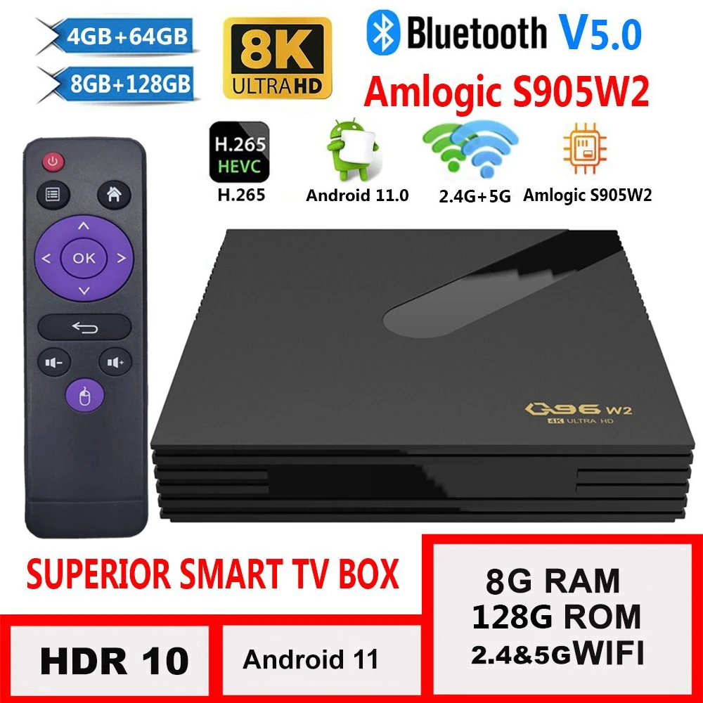 Tv Box Q96 W2 Smart TV Box Android 11 Amlogic S905W2 Quad Core 2.4G 5G
